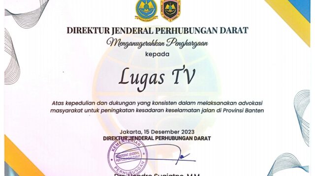 Di Hari Pekan Keselamatan Jalan Tahun 2023, LUGAS TV Mendapatkan Penghargaan dari Dithubdat.